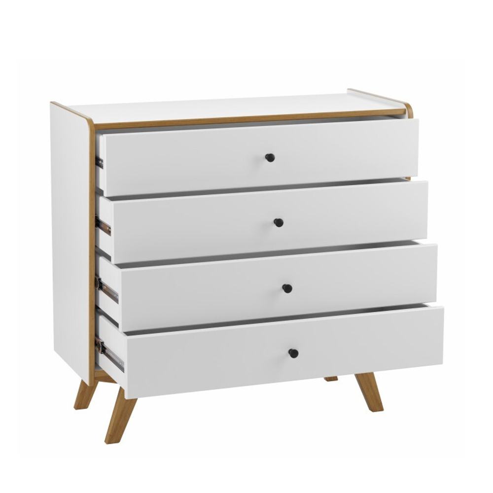 Комод «Винтаж» четыре ящика белый лак/браун