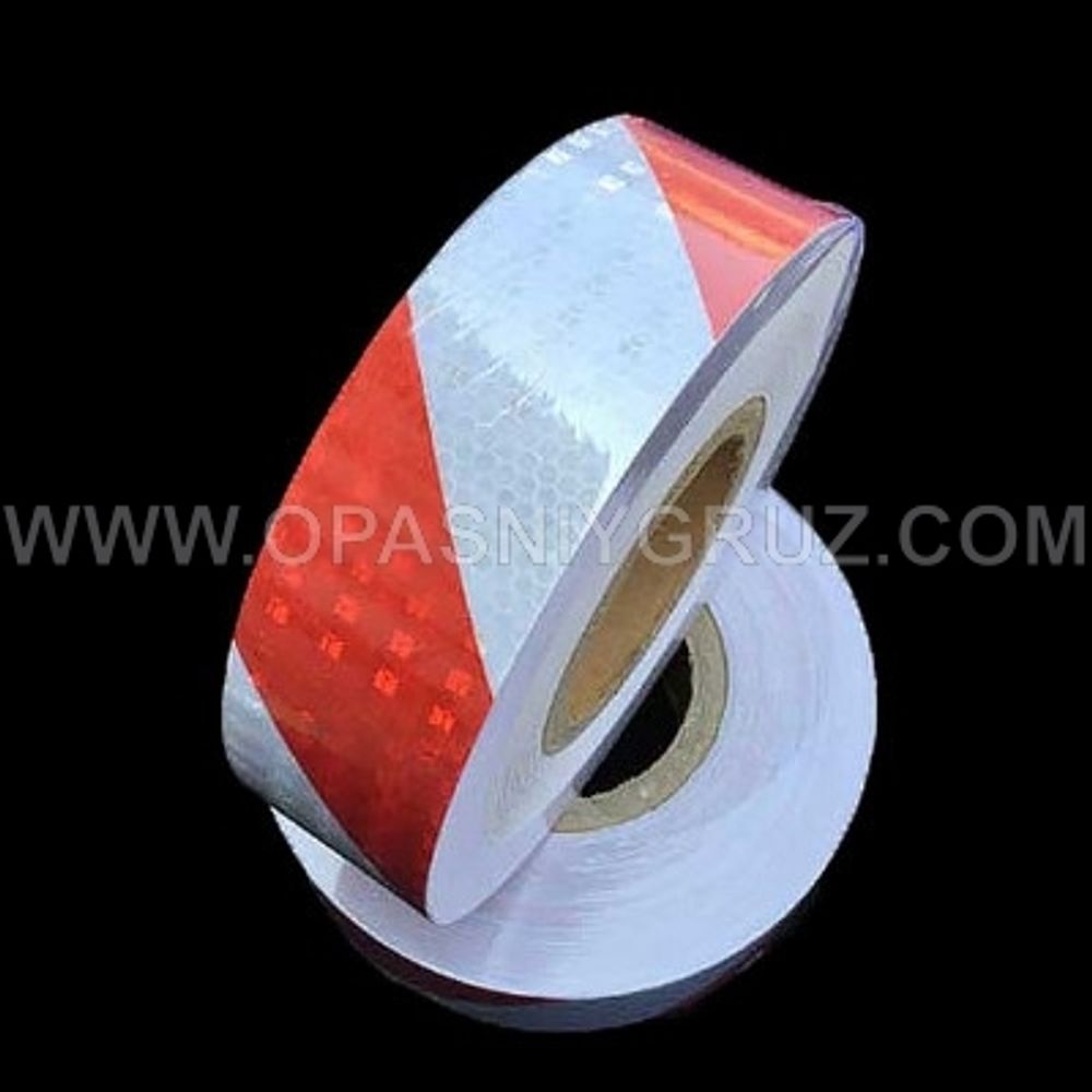 Светоотражающая лента красно-белая (диагональ) 50 мм х 25 м