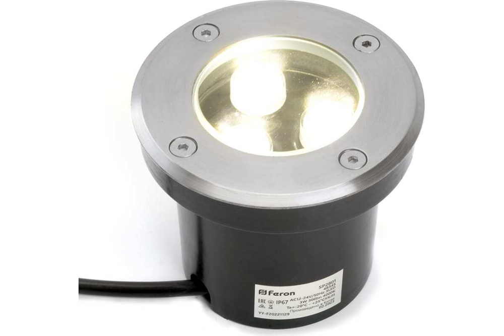 Светильник LED тротуарный (грунтовый) встраив. SP2801, 3W, AC 12-24V, низковольтный, 4000К, черный,100*H80mm, вн.диаметр: 70mm, IP67 Feron