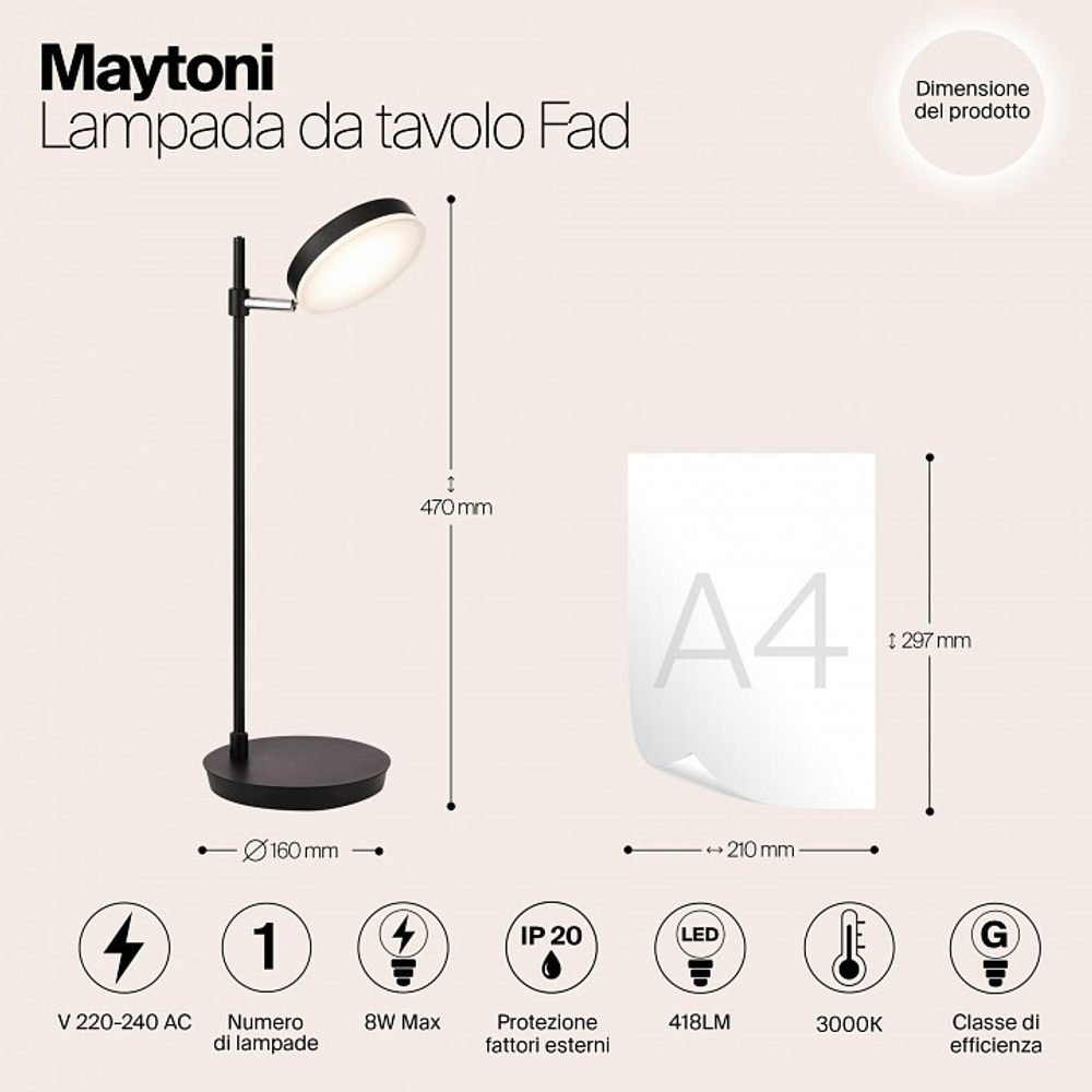 Настольная лампа офисная Maytoni Fad MOD070TL-L8B3K
