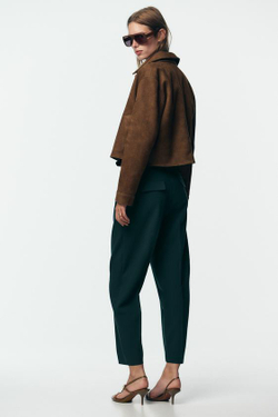 ZARA БРЮКИ С ЗАЩИПАМИ И РЕМНЕМ, СИНЕ-ЗЕЛЕНЫЙ