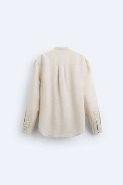 ZARA РУБАШКА ИЗ ХЛОПКА И ЛЬНА, СВЕТЛО-БЕЖЕВЫЙ