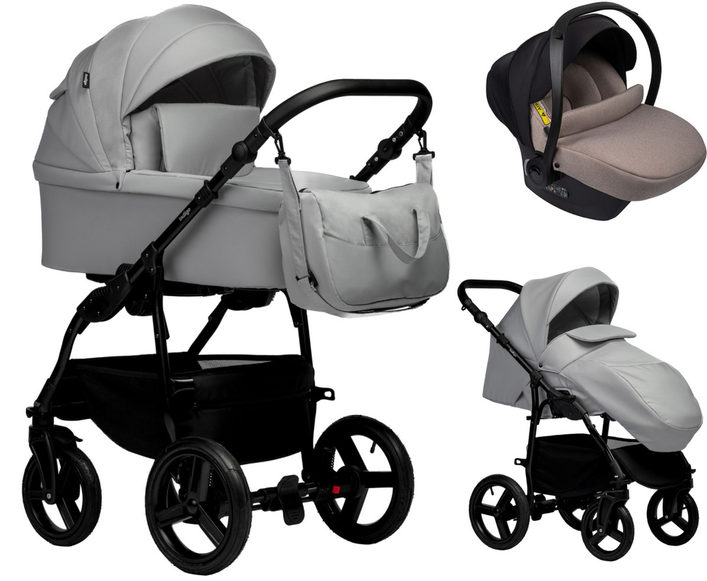 Детская коляска Indigo Impulse Eco 3 в 1 с автокреслом Avionaut Cosmo Beige Ie04 св.серая кожа/св.серый