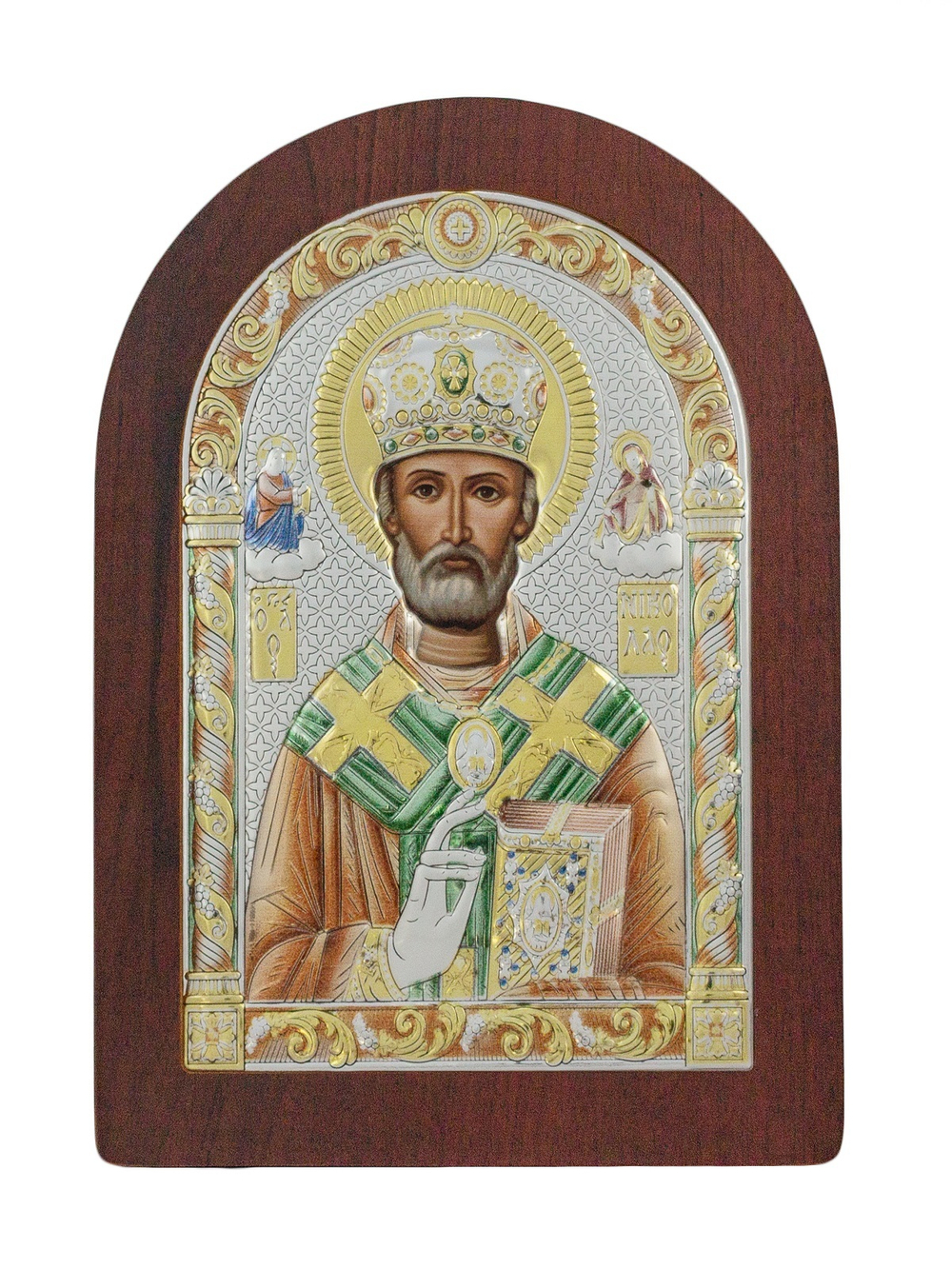 Николай Чудотворец, икона арочная, красное дерево, эмаль  57х75