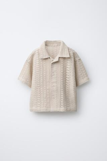 ZARA РУБАШКА С КОРОТКИМИ РУКАВАМИ, ЭКРЮ