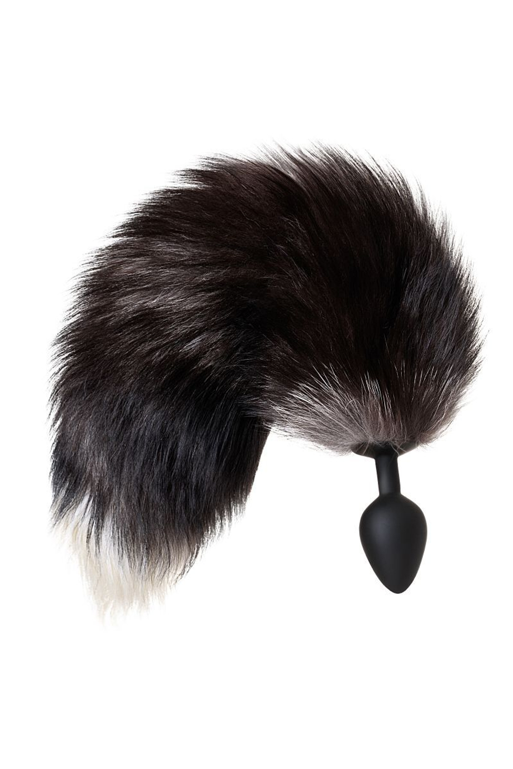 Черная анальная втулка с хвостом чернобурой лисы - размер М (Цвет: черный)