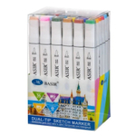 Маркер для скетчинга, двусторонние, Basir, четырехгранные, 14 мм, спиртовые, 36 шт