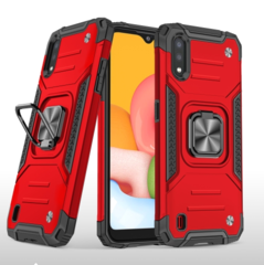 Противоударный чехол Strong Armour Case с кольцом для Samsung Galaxy A01 (Красный)