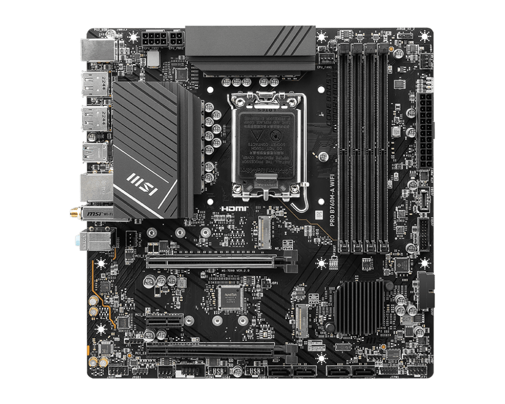 Материнская плата MSI PRO B760M-A WIFI LGA1700 4xDDR5 4xSATA3 RAID 2xM.2 2xHDMI 2xDP mATX