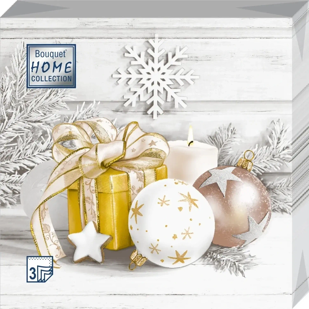 Салфетки бумажные 33*33 Home Collection Classic Праздничный натюрморт. Золото, 3 сл., 20л
