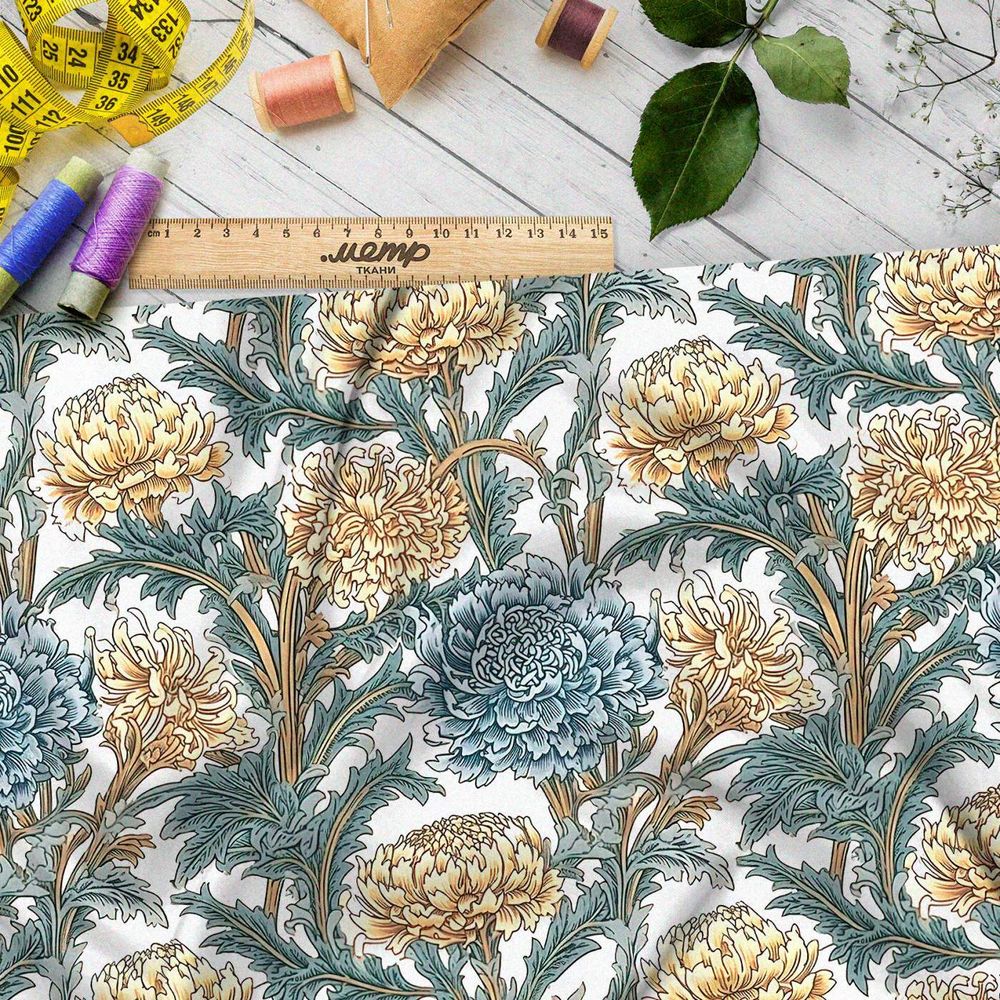 Ткань премиум интерлок графические хризантемы
