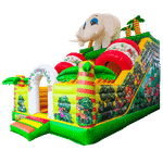 Детский надувной батут-горка "Слоник в джунглях" с прямым скатом 7*5*6 м