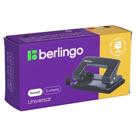 Дырокол до 10л, Berlingo, металлический, с линейкой, черный