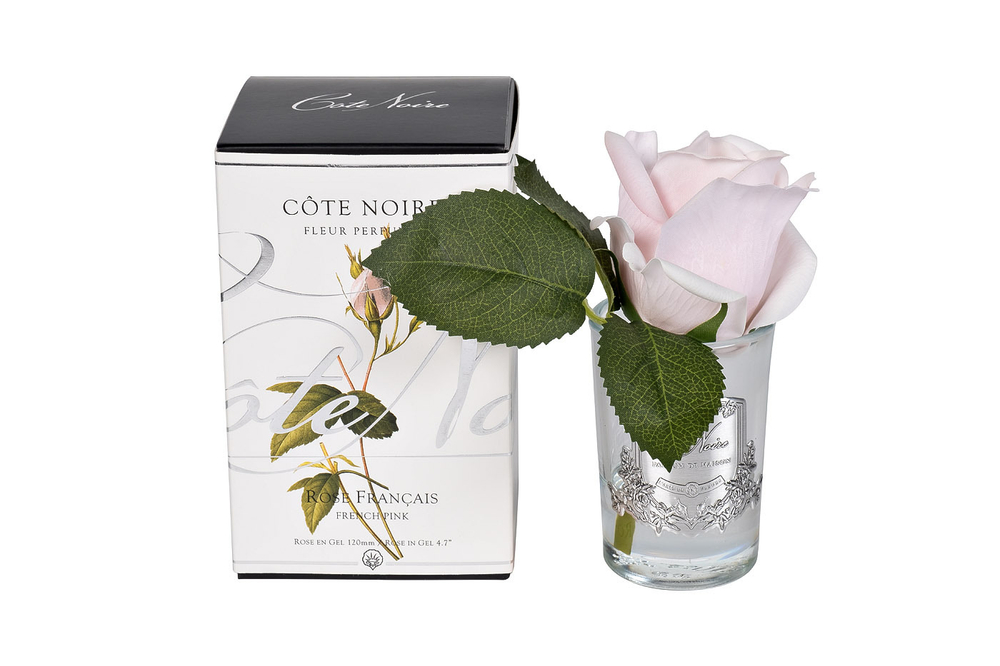 Ароматизированная роза в прозрачной вазе и 1 спрей 13.5х8х8 Rose Bud French Pink White Gardenia Cote Noire
