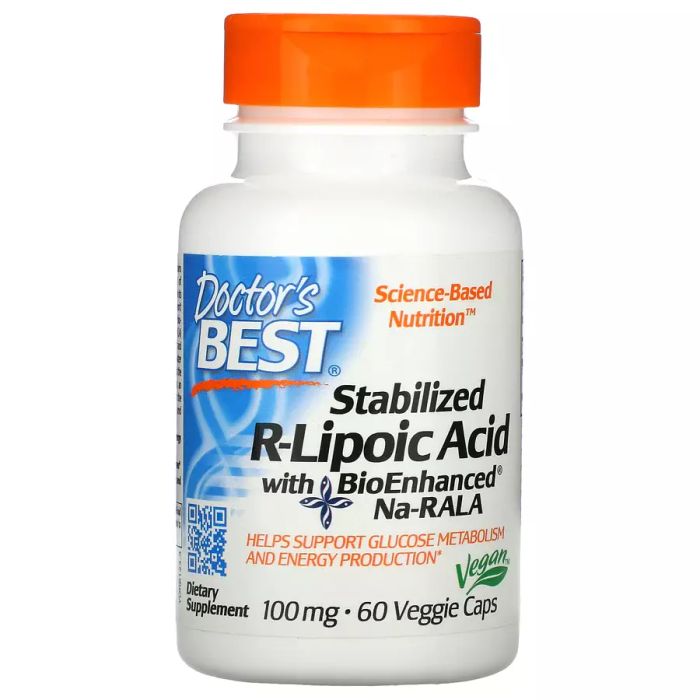 Cтабилизированная R-липоевая кислота 100 мг, Stabilized R-Lipoic Acid 100 mg, Doctor&#39;s Best, 60 вегетарианских капсул