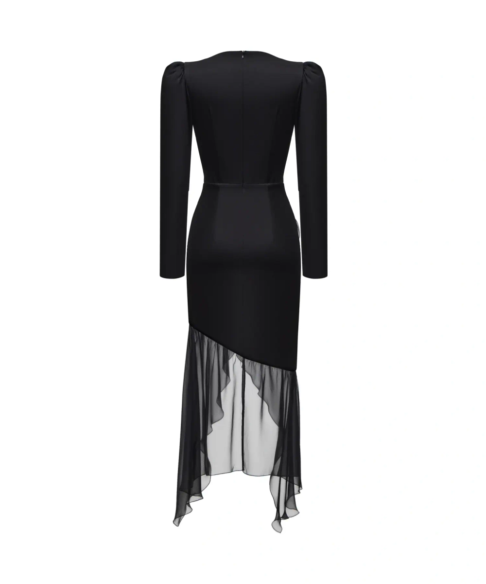 Orlene, платье миди из черной вискозы и шифона