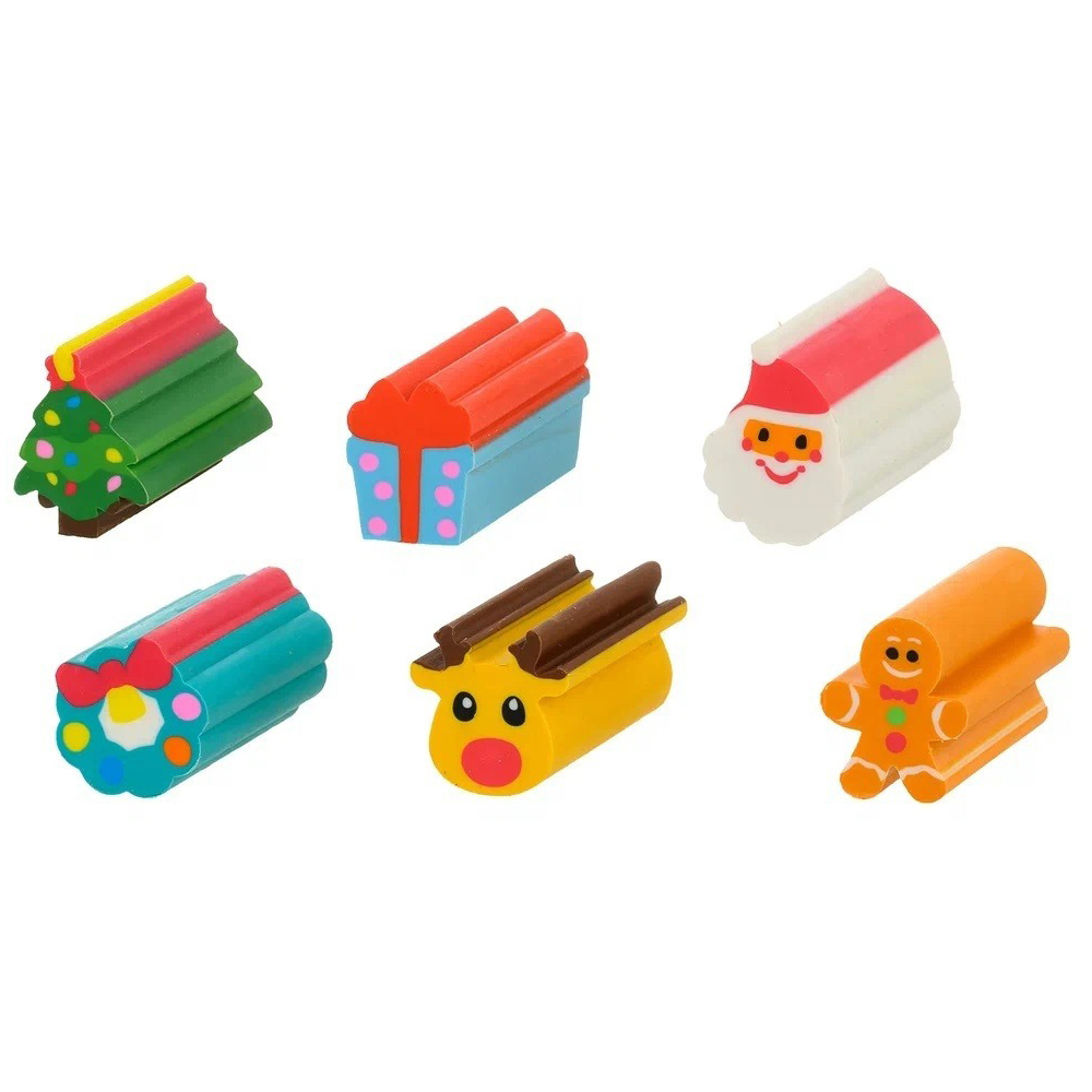 Ластик Qihao, фигурный, серия "Новогодние", цилиндрической формы, 6 шт