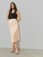 Юбка весенняя, бежевая, атласная, на резинке