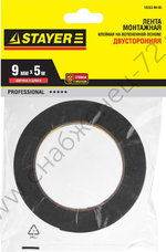 STAYER 9 мм, 5 м черная, на вспененной основе, Двухсторонняя клейкая лента, PROFESSIONAL (12233-09-05)