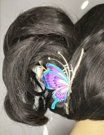 Заколка-краб "Бабочка" со стразами.Разноцветная. Синяя .Усиленная.