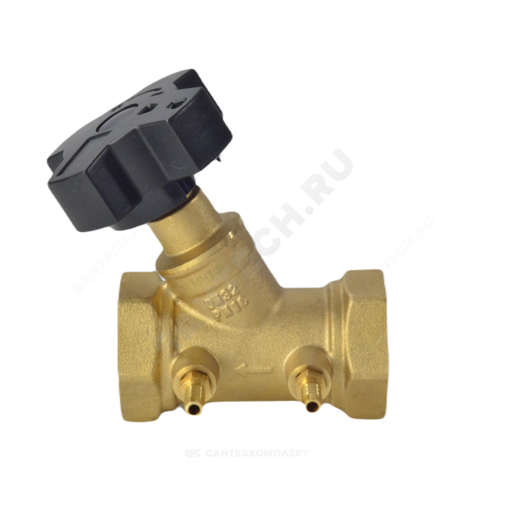 Клапан балансировочный ручной латунь MNT-R Ду 40 Rp1 1/2" Ру16 Тмакс=120 оС ВР Kvs=13м3/ч с измерительными ниппелями Ридан 003Z2335R