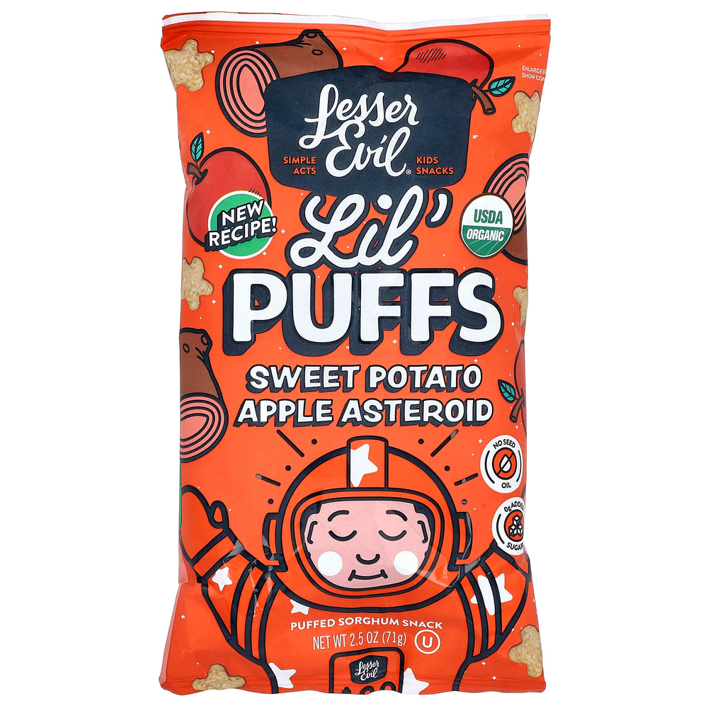 LesserEvil, Lil 'Puffs, батат и яблоко-астероид, 71 г (2,5 унции)