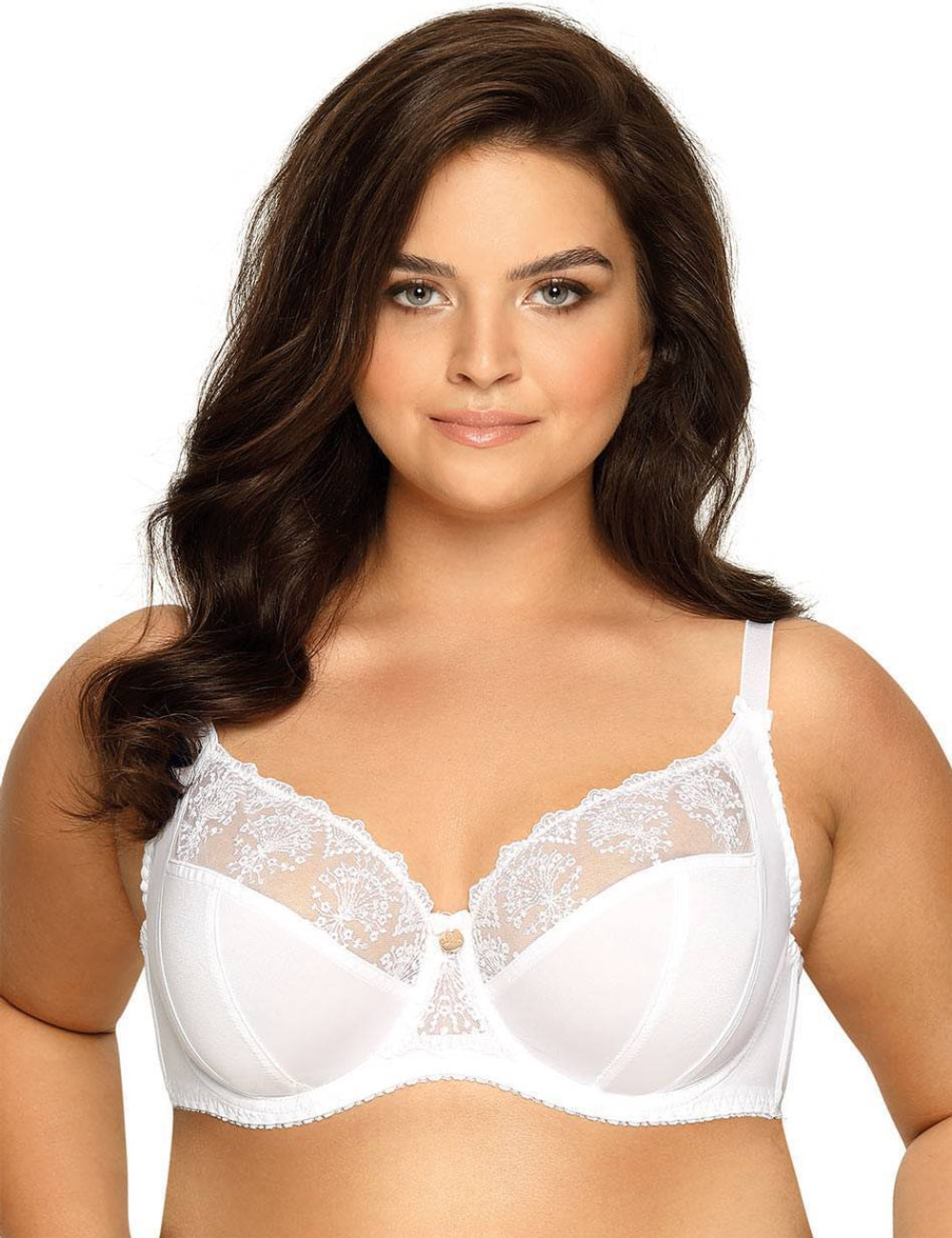 Бюстгальтер plus size на косточках с нежными кружевными элементами (Размер: 75J) (Цвет: телесный)