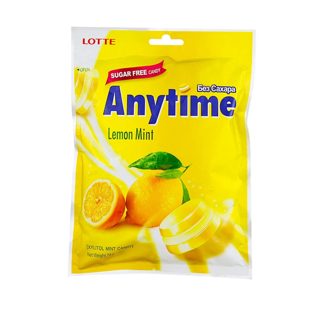 Леденцы Lotte Anytime Лимон и мята без сахара 74 г