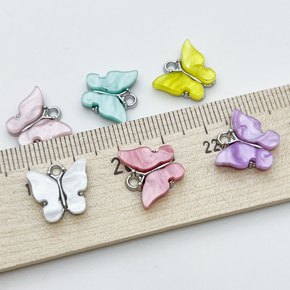 Подвеска Бабочка, цвет белый+серебро, размер 12*13 мм, цена за 1 шт