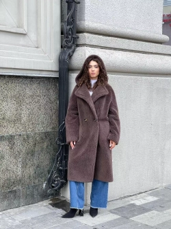 Шуба женская чебурашка тедди из эко меха, шоколадная, SilverFox