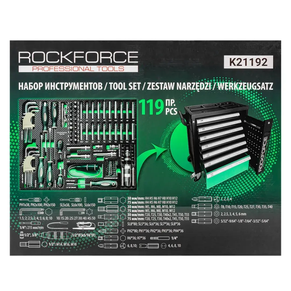 Набор отверток и бит 119пр.,в ложементе RockForce##Rock FORCE RF-K21192