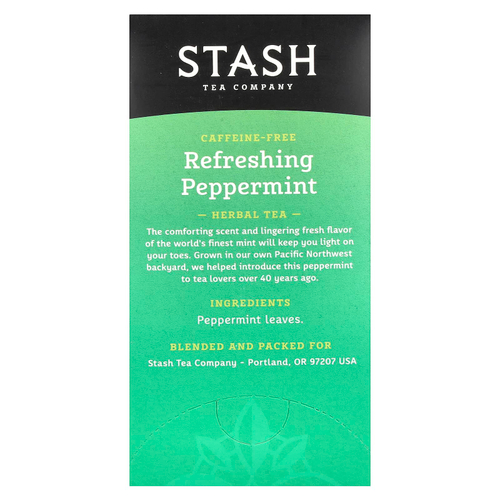 Stash Tea, Herbal Tea, освежающая перечная мята, без кофеина, 20 чайных пакетиков, 20 г (0,7 унции)