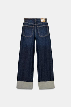 ZARA ДЖИНСЫ Z1975 BARREL СО СРЕДНЕЙ ПОСАДКОЙ И ОТВОРОТАМИ, СИНИЙ