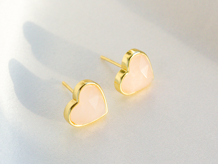 Серьги-гвоздики "Сердце" 10,5мм, розовый кварц