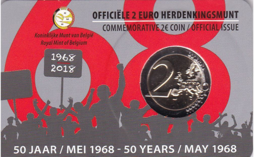 2 евро 2018 г. "50-летие студенческих волнений в мае 1968 года" Бельгия (в буклете)