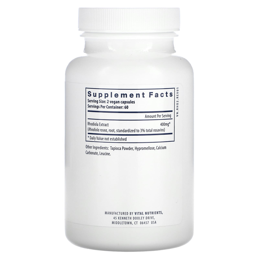 Vital Nutrients, Родиола розовая, 120 веганских капсул (200 мг на капсулу)