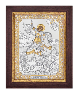 Георгий Победоносец, икона прямоугольная в рамке под стеклом, красное дерево 232х280