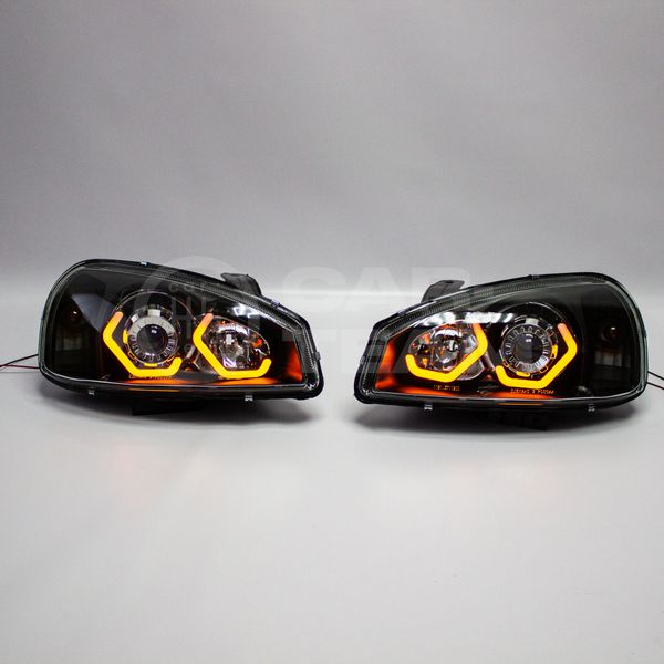 Фары Лада Калина 1 передние в стиле BMW с Bi LED модулями 2,0 дюйма, белые галочки