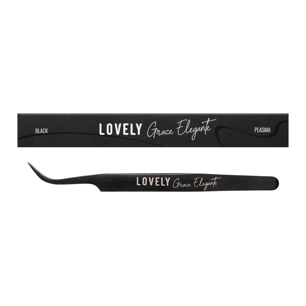 Пинцет для наращивания ресниц Lovely NanoFiber, серия Grace Elegante Black, тип Изогнутый