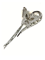 Заколка-краб. Бабочка петля со стразами. Усиленная. Цвет серебро