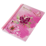 Блокнот в футляре 17,0 см * 22,0 см, гребень, Alingar, мел.картон, аппликация, замочек, 60 л., линия, "Бабочки", малиновый