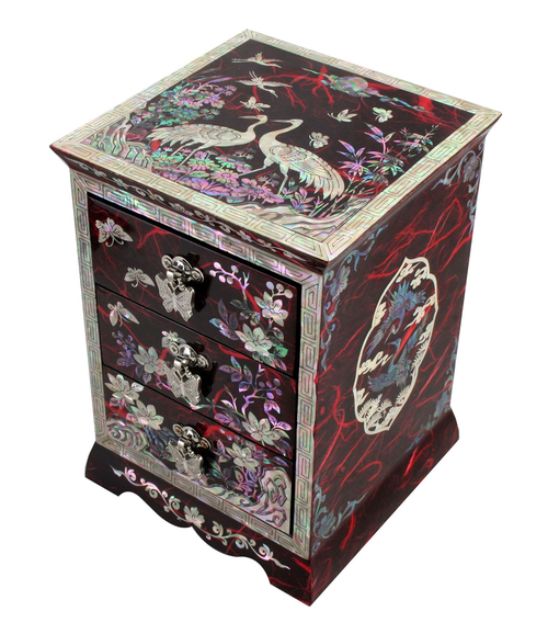 Шкатулка-сундучок Журавли ручной работы красная, Южная Корея 120x120x170мм