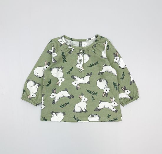 Лонгслив хлопковый "Нежные зайчики" оливковый хаки