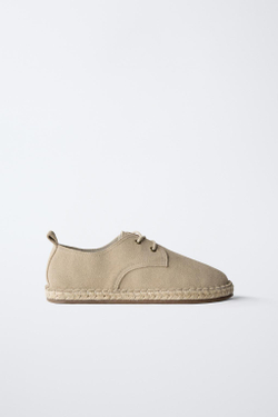 ZARA ТУФЛИ-ДЕРБИ ИЗ КОЖИ И ДЖУТА, СЕРЫЙ