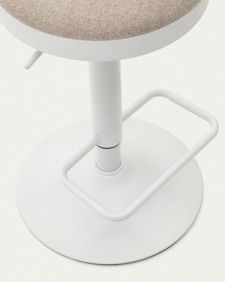 Табурет Zaib из бежевой синели и белой матовой стали, высота 58-80 см. Испания