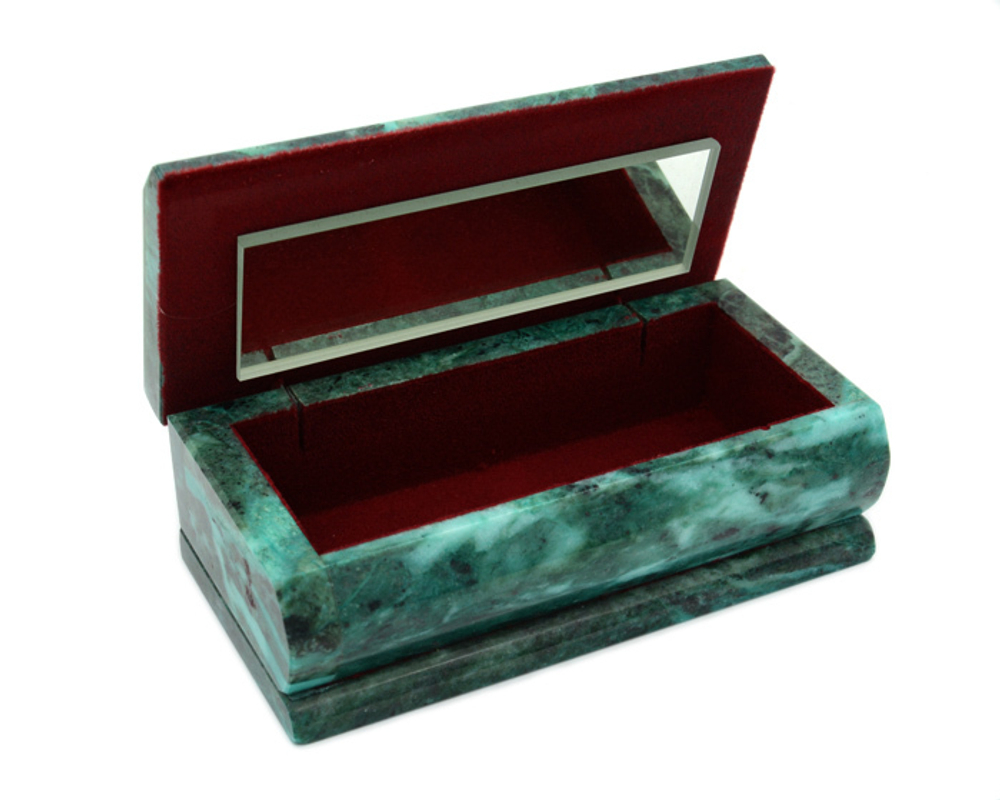Ларец из змеевика с бархатом иллюстрацией под малахит 145*70*60мм