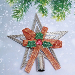 Звезда на ёлку "Классика" с бантом 9,5 см, Серебро (Серпантин)