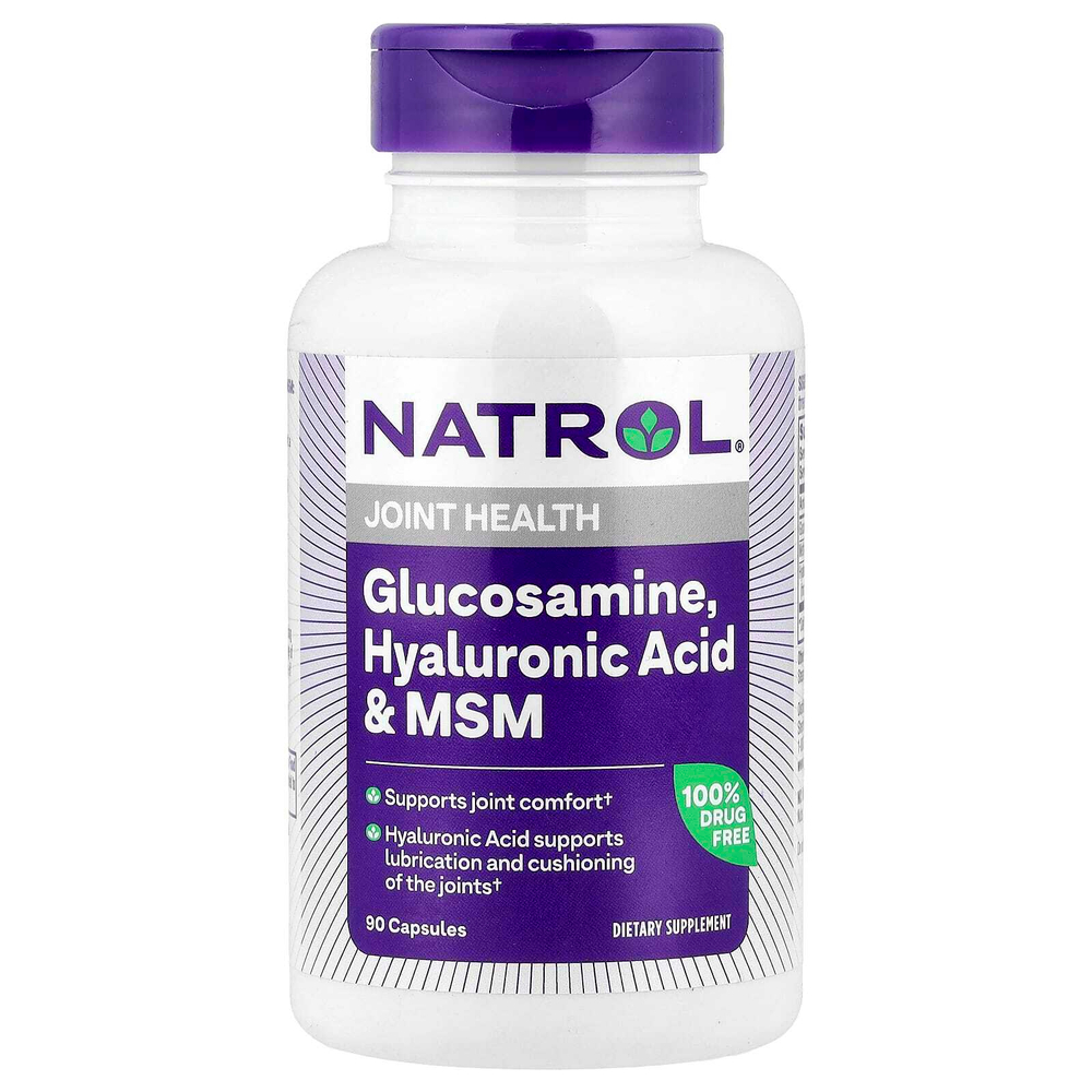 Natrol, Глюкозамин, гиалуроновая кислота и МСМ, 90 капсул