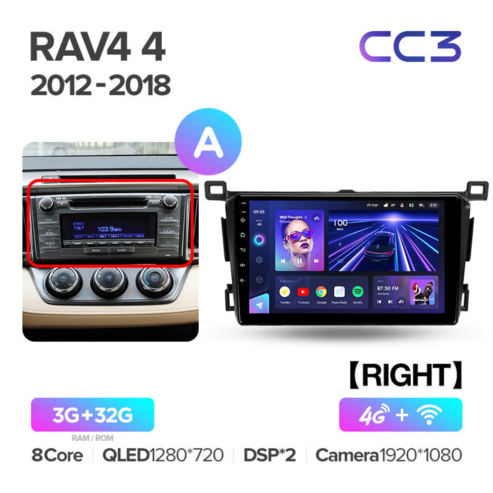 Teyes CC3 9" для Toyota RAV4 2012-2018 (прав)