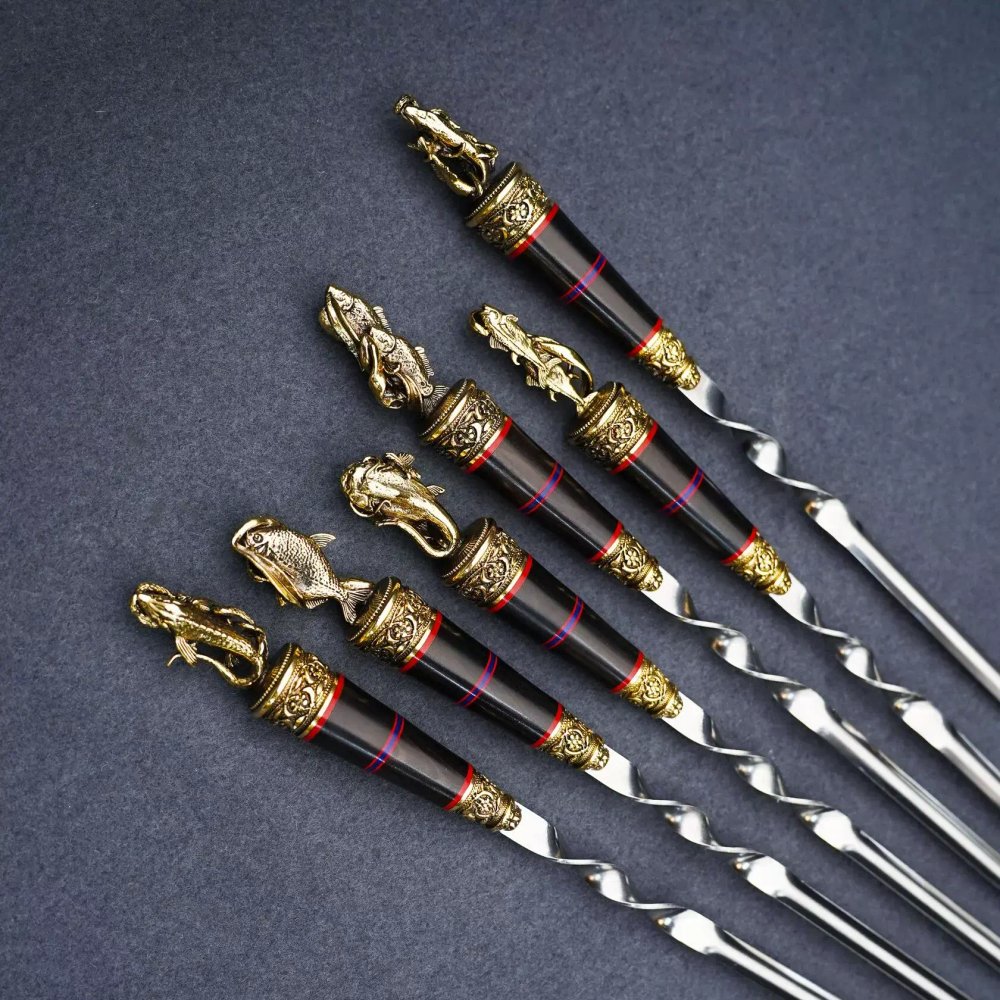 Подарочный набор шампуров "Удачный улов", рукояти черный мореный граб